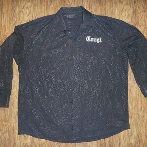 Coogi Luxe Men's Black Embroidered Textured Stitch Button-Up Cotton Shirt Sz 4XL